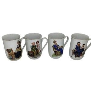 Norman Rockwell Museum Mugs Memories Cobbler Bedtime Lighthouse Keeper Vtg Lot 4